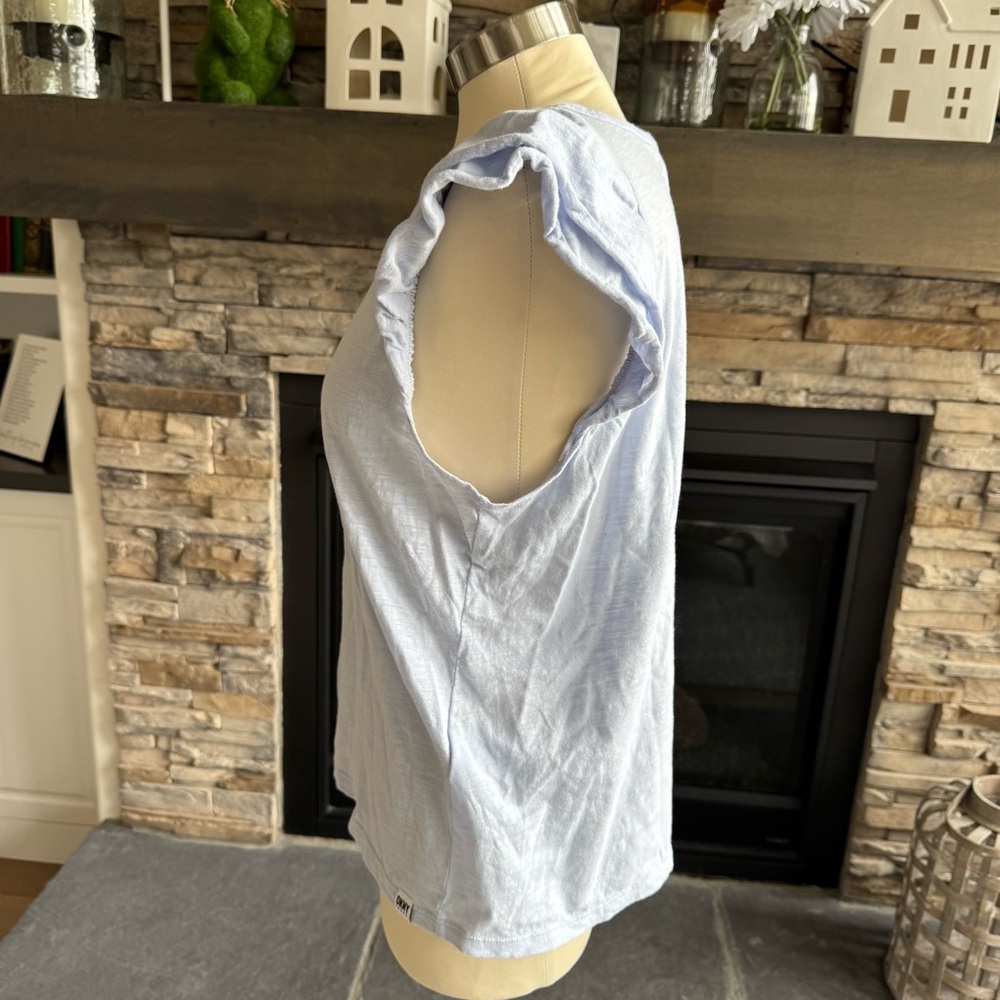 Dkny Blue Ruffled Cap Sleeve T-Shirt - Picture 6 of 10